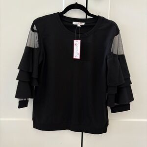 NWT Joy Joy Black Mesh Sleeve Knit Top